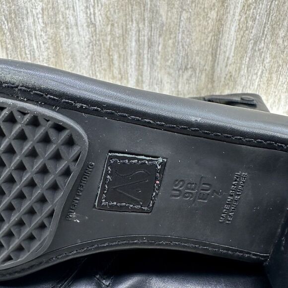 Aerosoles Boots Womens 9 Black Mid Calf Black Leather Zip Up Riding Square Toe - Picture 8 of 9